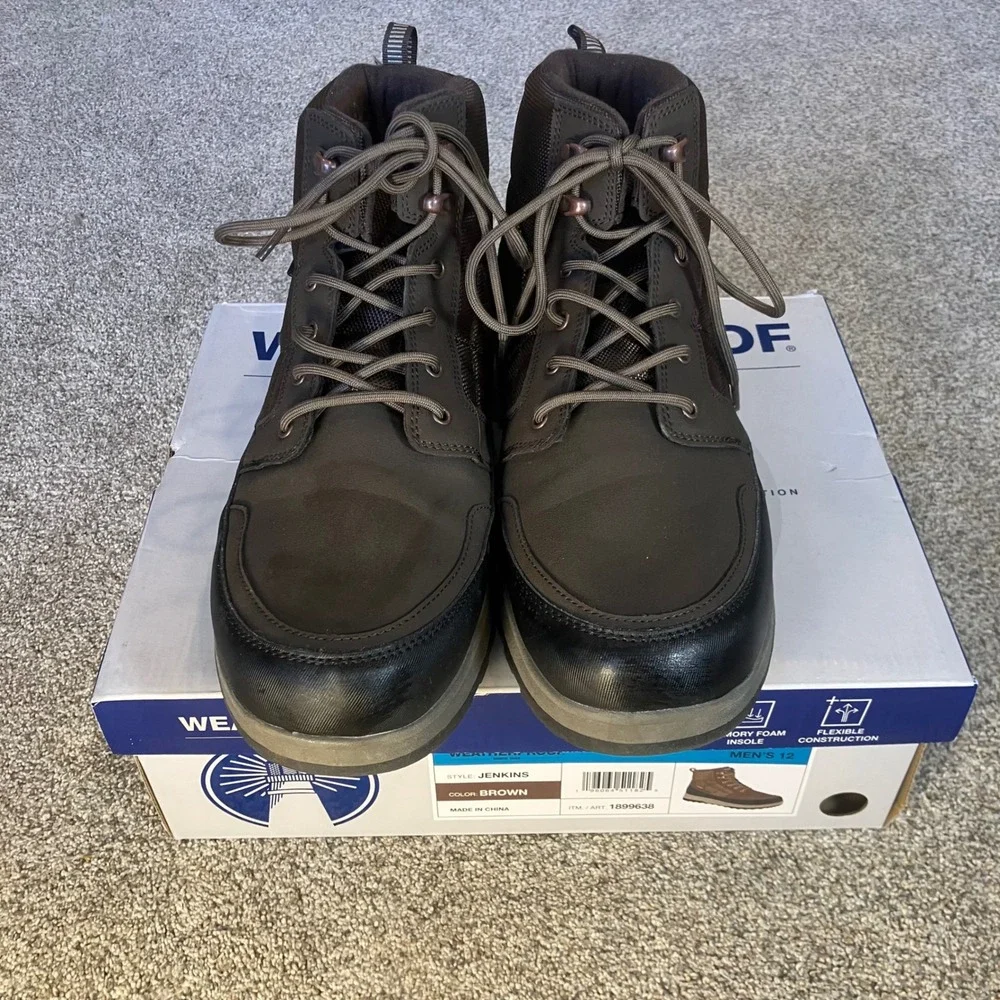 Weatherproof Jenkins Mens 12 Brown Lace Up Memory Foam Hiking Boots NEW IN BOX‎